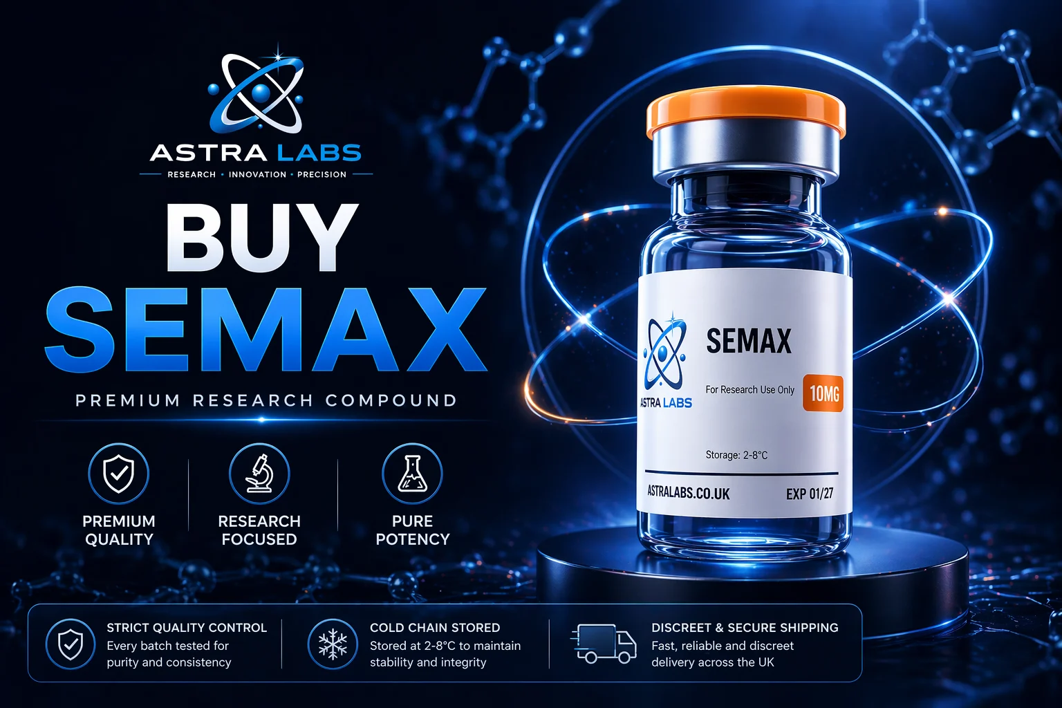 Semax UK Astra Labs premium research peptide compound 2026 Janoshik COA verified nootropic ACTH heptapeptide