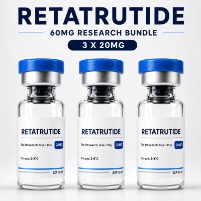 Retatrutide 60mg research bundle UK with three Retatrutide 20mg research vials from Astra Labs