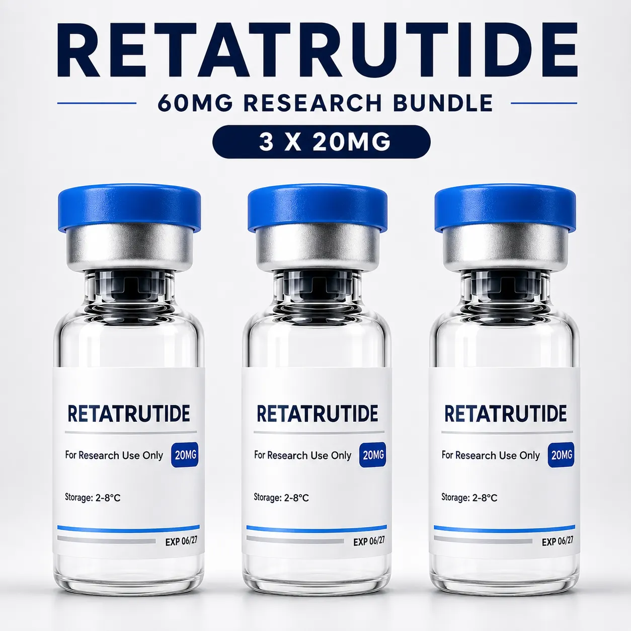 Retatrutide 60mg research bundle UK with three Retatrutide 20mg research vials from Astra Labs