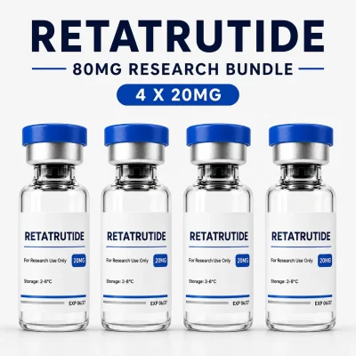 Retatrutide 80mg Bundle containing four 20mg vials supplied for laboratory research by Astra Labs UK