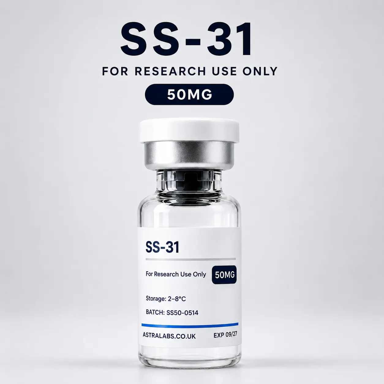 SS-31 50mg research vial supplied by Astra Labs UK for laboratory research use only