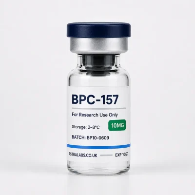 BPC-157 10mg research vial supplied by Astra Labs UK for laboratory research use only