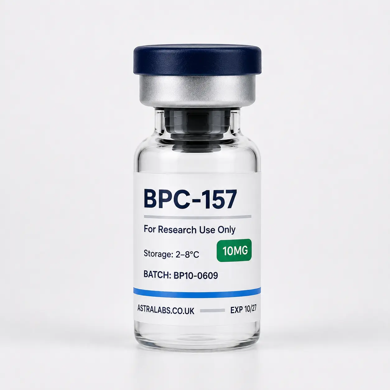 BPC-157 10mg research vial supplied by Astra Labs UK for laboratory research use only