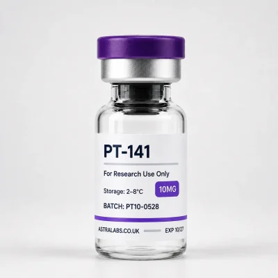 PT-141 10mg research vial supplied by Astra Labs UK for laboratory research use only